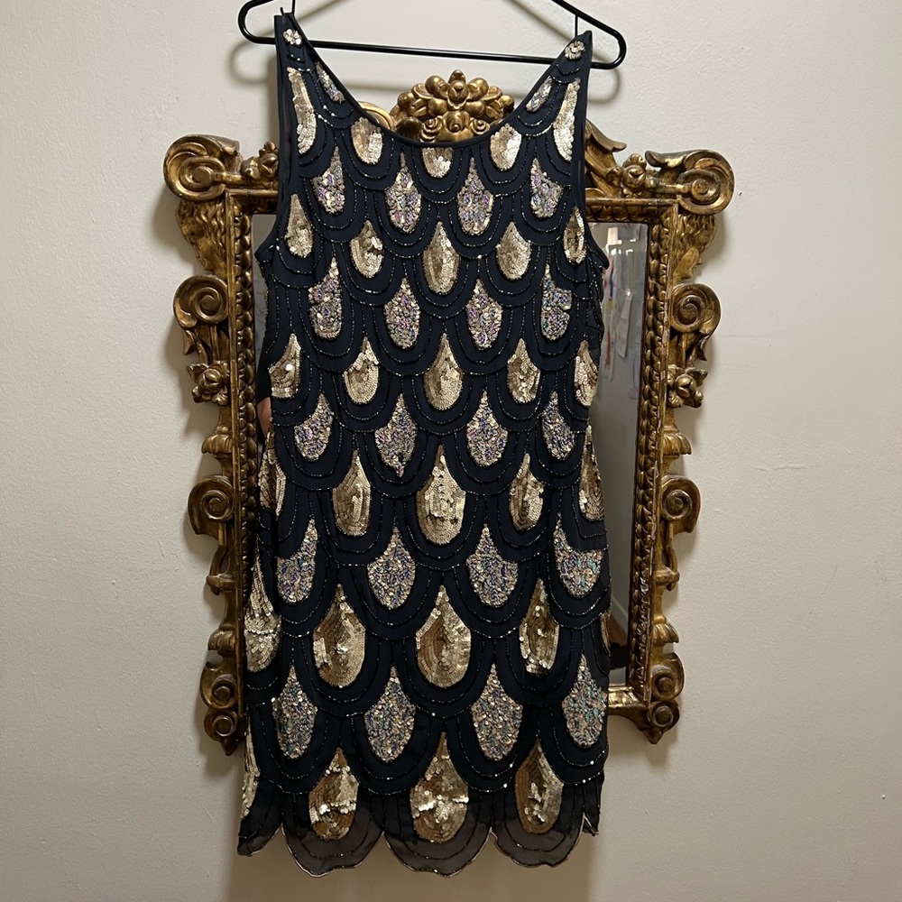 Lotus threads dress size small gatsby style sequin design with see through mesh